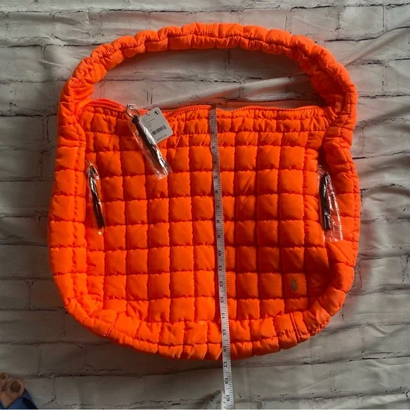 NWT Free People Movement Quilted Carryall Tote Bag Electric Orange - Picture 8 of 9
